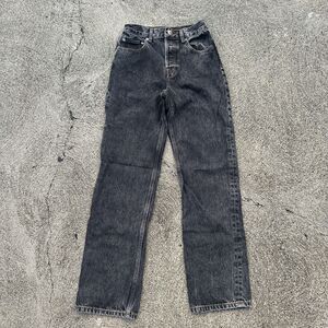 Womens Jeans 25 Petite Black Button Fly Straight Leg Jeans Washed Mom Denim